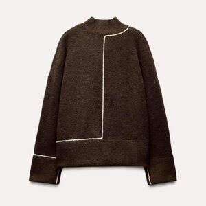 2024 Zara Brown Knit Sweater with Contrasting Piping